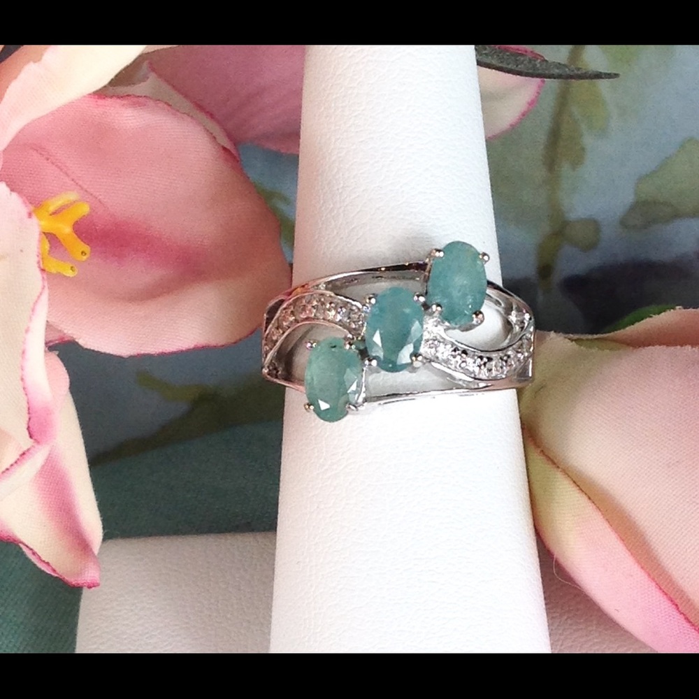 Genuine Rare Green Grandidierite & Zircon Ring - Picture 1 of 8